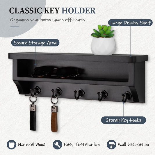 Nekon Key Holder Wall Mount, Wall Organizer Shelf with 5 Key Hooks | Wall Mounted Key Rack Room Decor for Home and Apartment Essentials