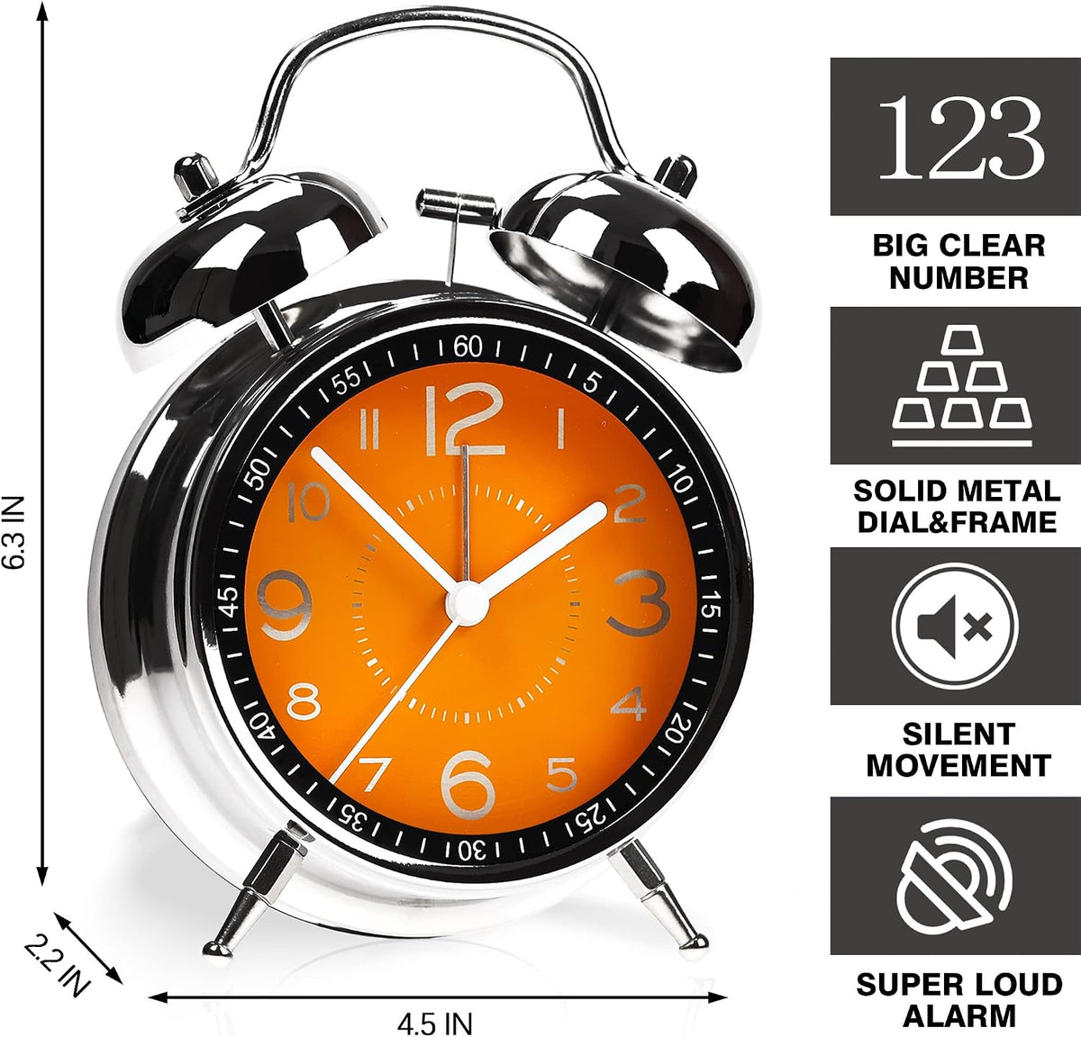 AYRELY® Super Loud Alarm Clock for Heavy Sleepers, 4.5 Inch Twin Bell Retro
