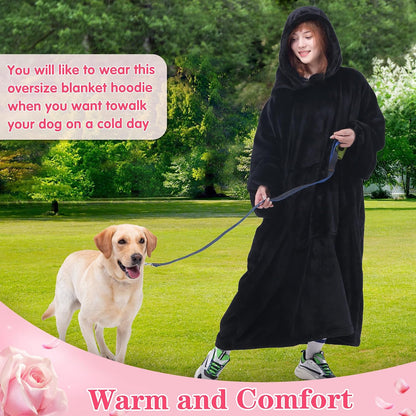 Waitu Wearable Blanket Sweatshirt Gifts for Women and Men, Warm and Cozy Giant Blanket Hoodie, Thick Flannel Blanket with Sleeves and Giant Pocket - Dark Gray