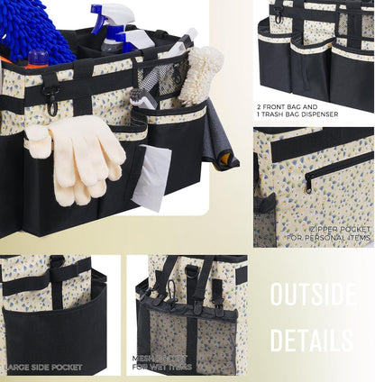 SCAVATA Wearable Cleaning Caddy, Cleaning Caddy Supplies Organizer with Handle & Shoulder Straps for Housekeepers, Under Sink & Car Cleaning Tool Organizers Bag with 4 Foldable Divider (NavyBlue)