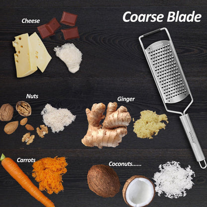 4-Pcs Pro Set Zester Grater Set, Cheese Grater with Razor-Sharp Stainless Steel Blade, Fine/Coarse/Extra Coarse/Slider Attachment