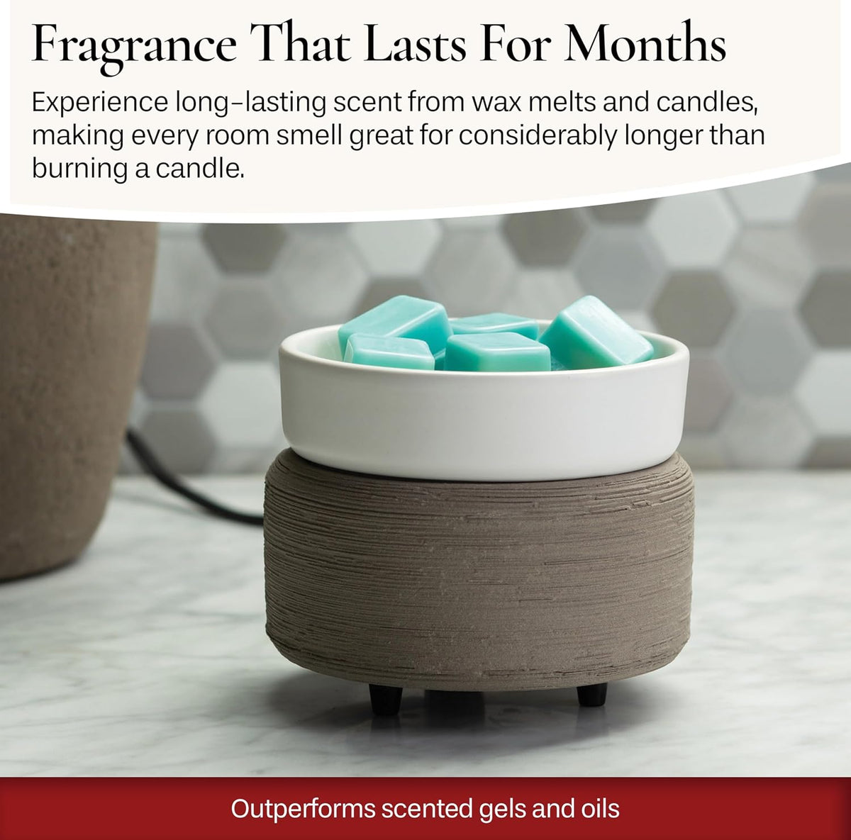 Candle Warmers ETC 2-in-1 Candle and Fragrance Warmer for Warming Scented Candles or Wax Melts and Tarts with to Freshen Room, Pewter Walnut