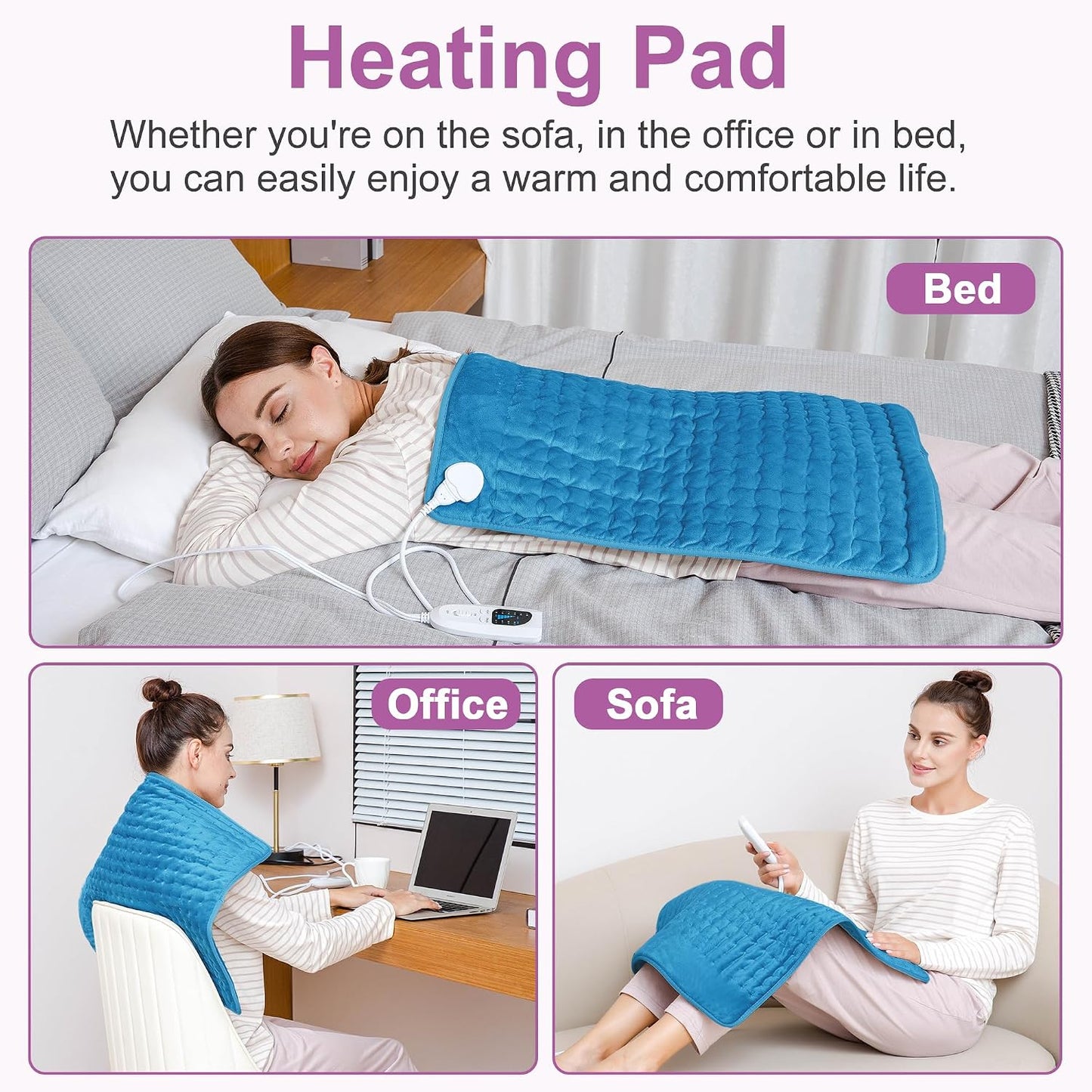 Heating Pad,Heated Blanket,Heating Pad for Back Neck,Grey,24x12 Inch | Electric Heating Pad,Dry/Moist Heat Heating Pads,Heating Pads for Shoulder,Abdomen,Heat Pad for Women Men,Birthday Gift