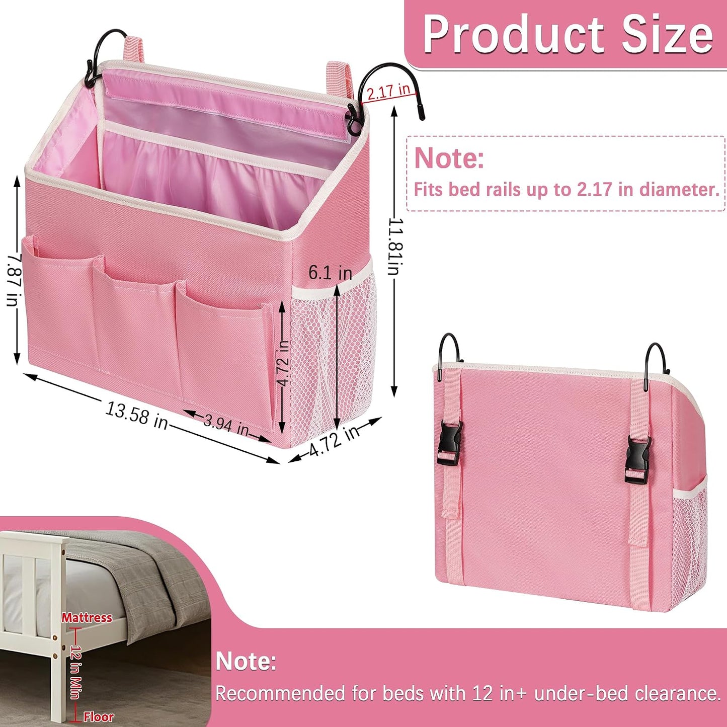 Loghot Bedside Caddy Organizer Bed Storage Bag for Dorm Hospital Crib White | 7 pockets bedside hanging organizer for phone books remotes, fits dorm hospital crib bunk beds, keeps organized easy access