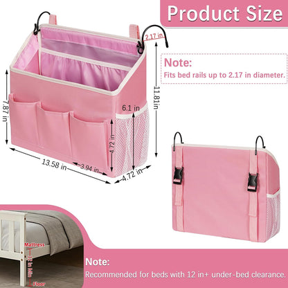 Loghot Bedside Caddy Organizer Bed Storage Bag for Dorm Hospital Crib White | 7 pockets bedside hanging organizer for phone books remotes, fits dorm hospital crib bunk beds, keeps organized easy access