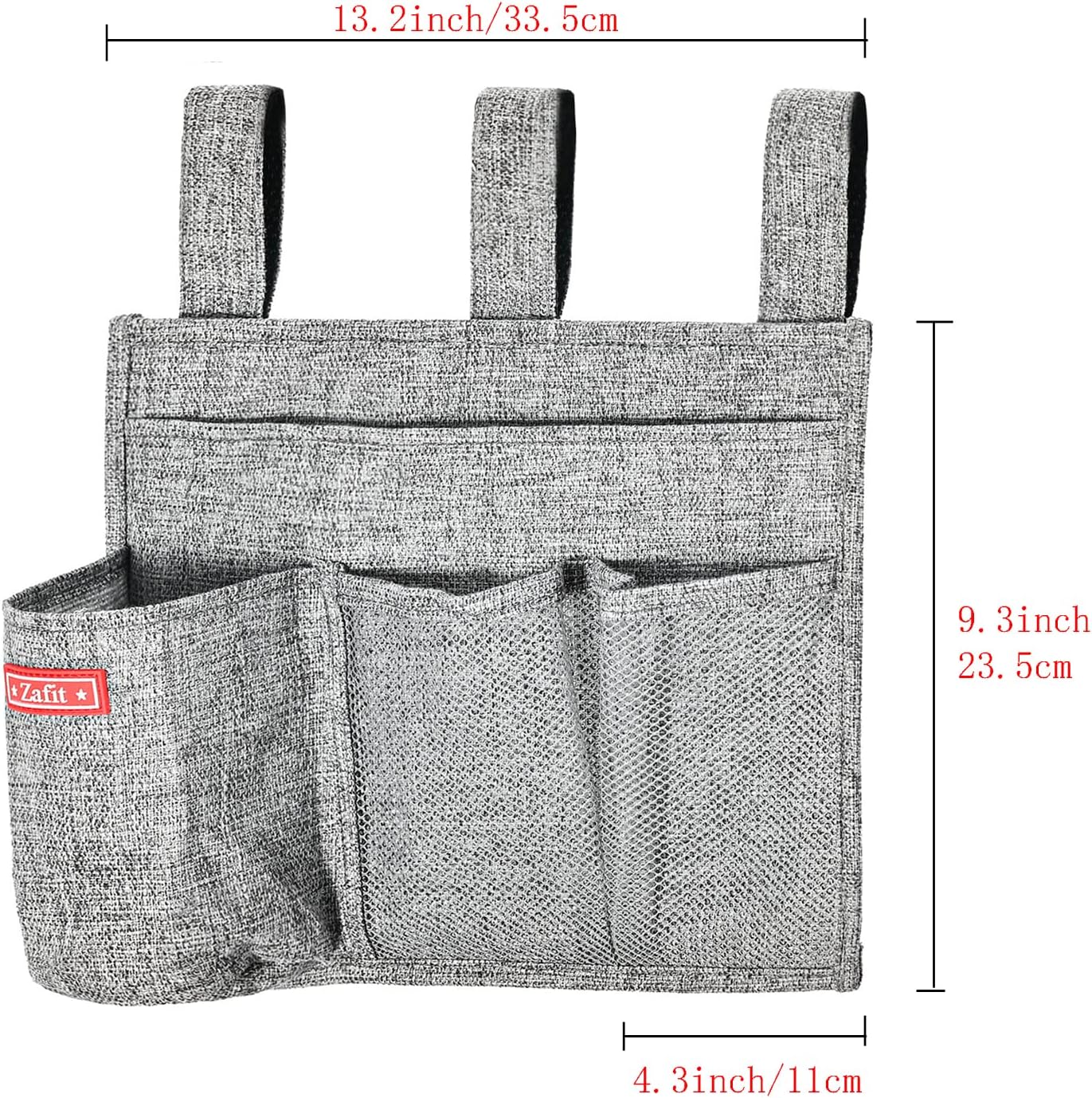 Zafit Linen Bedside Caddy, Bedside Storage Organizer for Hospital Beds, College Dorm Rooms or Baby Bed (4 Pockets-Black)