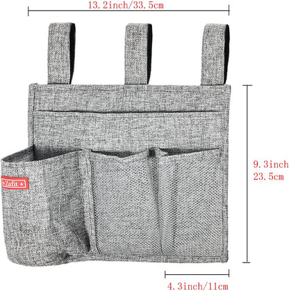 Zafit Linen Bedside Caddy, Bedside Storage Organizer for Hospital Beds, College Dorm Rooms or Baby Bed (4 Pockets-Black)