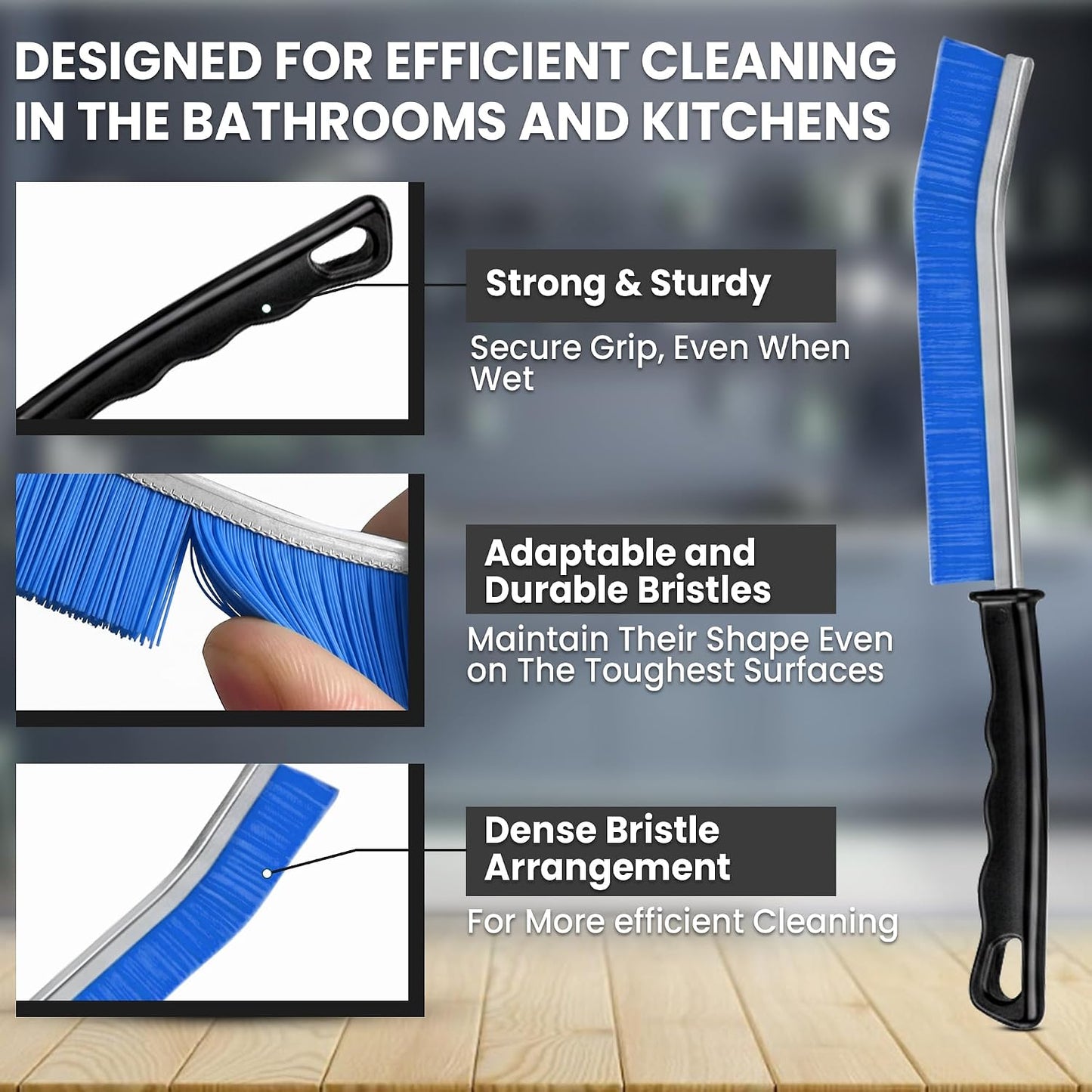 Crevice Cleaning Brush Set – 3Pcs Hard Bristle Cleaning Tools for Grout, Tile Floors, Gaps & Narrow Spaces – Small Grout Scrub Brush for Cleaning Bathroom, Shower, Window Tracks, Kitchen | Grout Scrub Brush for Tile Floors, Bathroom, Shower, Window