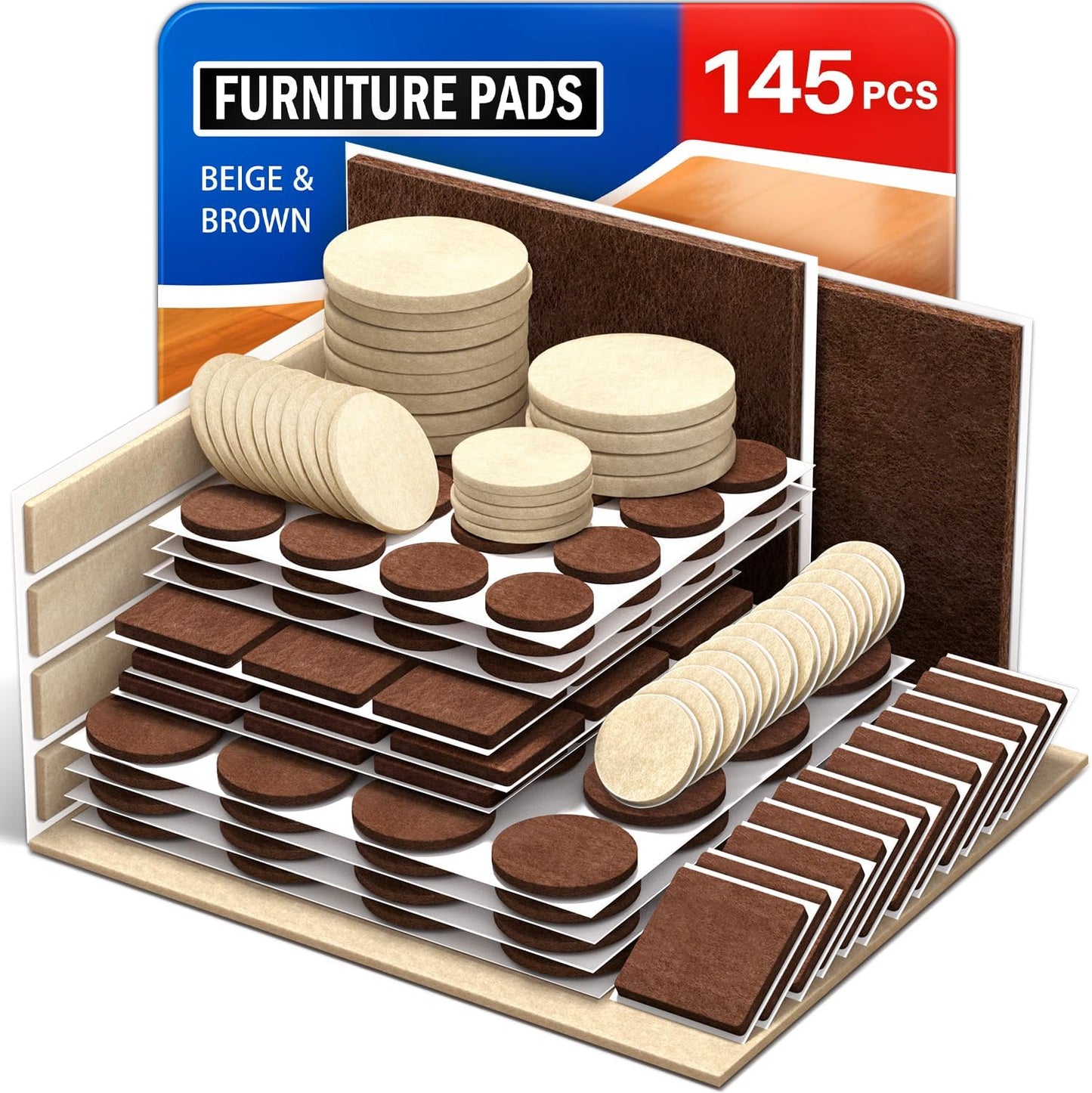 Ansible Felt Furniture Pads Chair Leg Floor Protectors 1" 60PCS | Felt Pads for Hardwood Floors,Self-Adhesive, Reduce Noise and Anti-Scratches,Easy to Install,Beige,Round