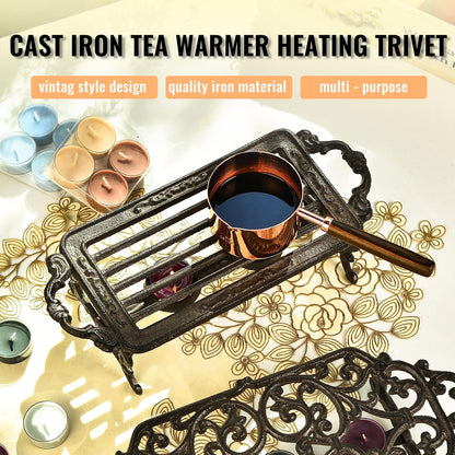 Sungmor Cast Iron Teapot Warmer - Rustic Design with Tealight Holder | Heavy Duty & Decorative Candle Holder Stands for Heat Food Coffee Milk or Tea