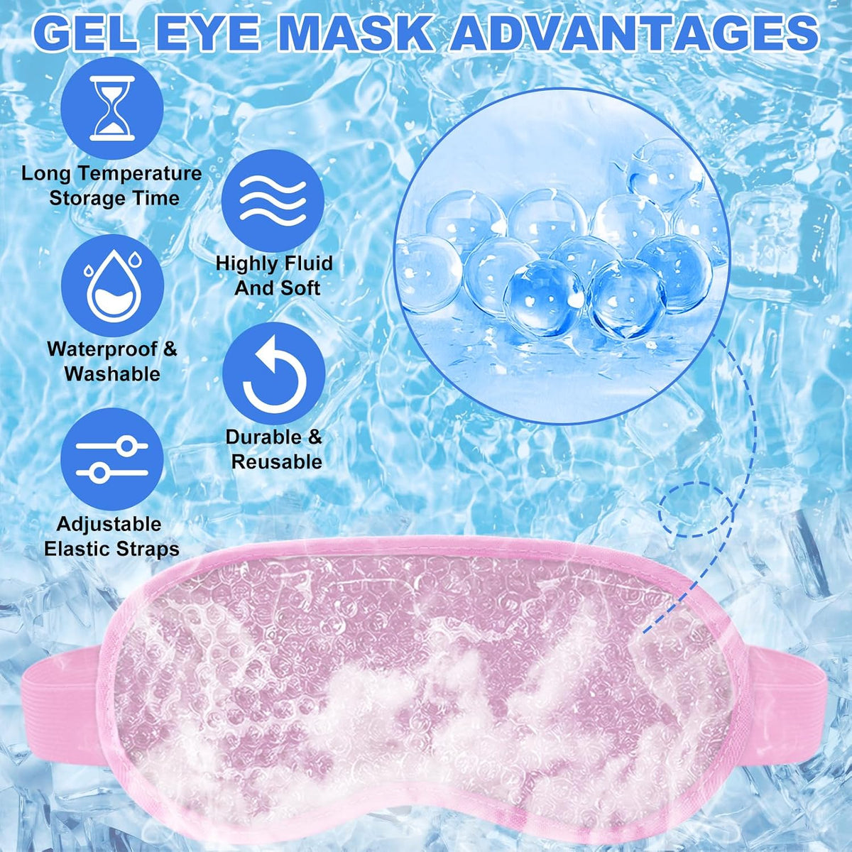 2Pack Cold Cooling Eye Mask, Reusable Hot Colder Therapy Gel Bead with Plush Backing for Puffiness Migraine Stress Relief Skin Care Dry Eyes