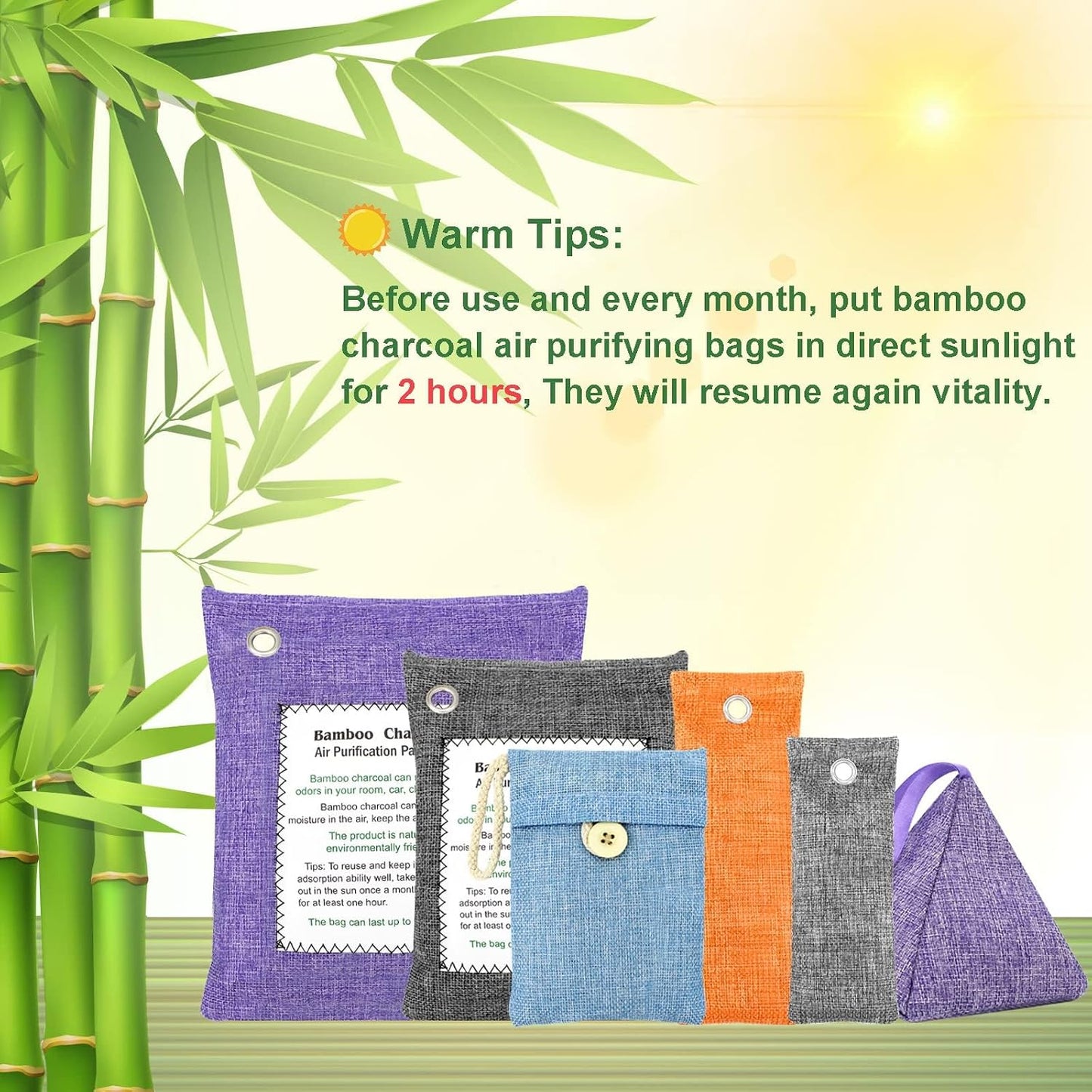 Charcoal Bags Odor Absorber (3x200g) Activated Bamboo Charcoal Air Purifying Bags Charcoal Odor Eliminating Bags for Home & Car Shoes, Closet, Pet -3 PACK