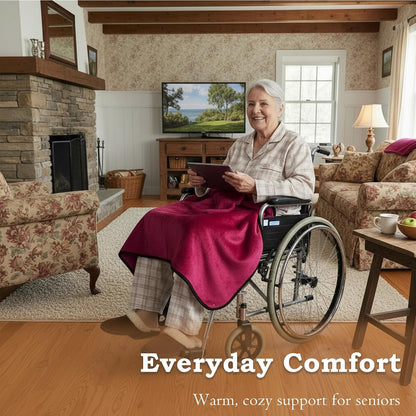Wheelchair Lap Blanket for Seniors, 43" * 28" Soft Sherpa Lined Knee & Lap Cover, Warm Lightweight Throw with Snap Buttons, Cozy Comfort for Elderly & Caregivers, Wine Red