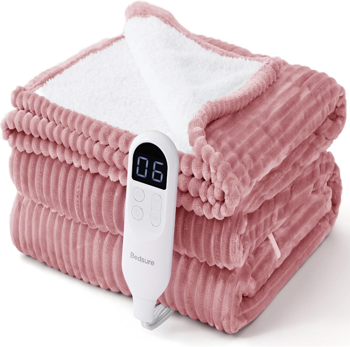 Bedsure GentleSoft Heated Blanket Throw - Soft Ribbed Flannel Electric Blanket, Gifts for Grandma (50x60 inches, Grey)