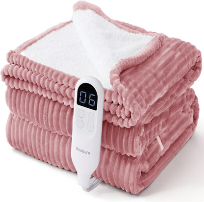 Bedsure GentleSoft Heated Blanket Throw - Soft Ribbed Flannel Electric Blanket, Gifts for Grandma (50x60 inches, Grey)