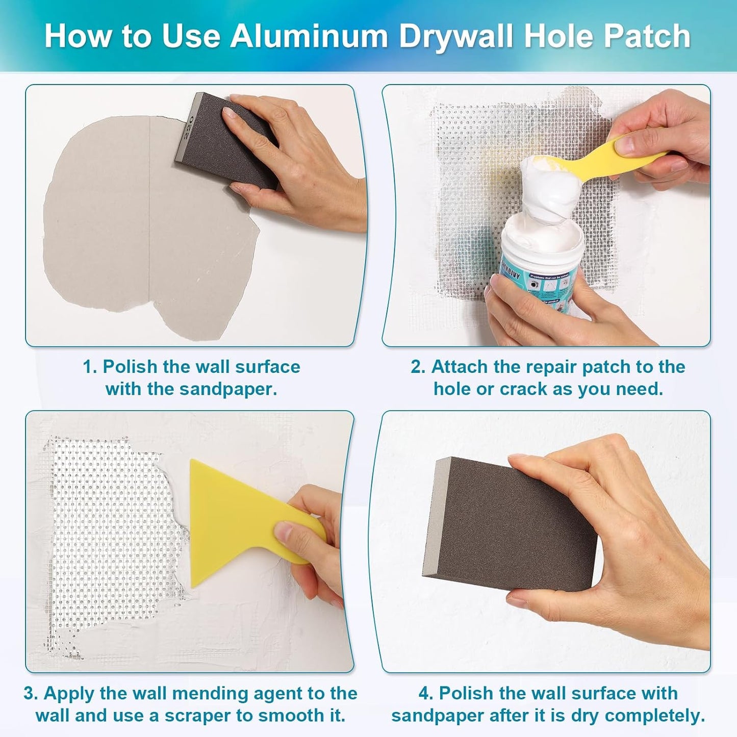 Drywall Repair Kit with 12"x12" Dry Wall Repair Panel, 33-in-One Drywall Patch Kit Wall Patch Repair Kit with Spackle, Mesh Tape, Putty Knives & Sanding Block for Wall Surface Ceiling Large Hole Fill
