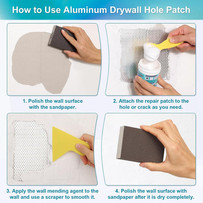 Drywall Repair Kit with 12"x12" Dry Wall Repair Panel, 33-in-One Drywall Patch Kit Wall Patch Repair Kit with Spackle, Mesh Tape, Putty Knives & Sanding Block for Wall Surface Ceiling Large Hole Fill