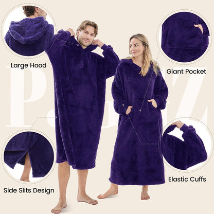 PJGGZ Wearable Blanket Hoodie for Women Men, Fleece Warm Comfy Hooded Sweatshirt with Pockets & Sleeves Cozy Gift for Adult