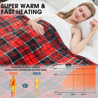 Heated Blanket Electric Throw 50X60 Heating Blanket with 10 Heating Levels 8 Hours Auto Off, Blue Plaid Sherpa Blankets Winter Warmer, Home Decor for Couch Bed Office,Gifts for Mom, Women,Washable