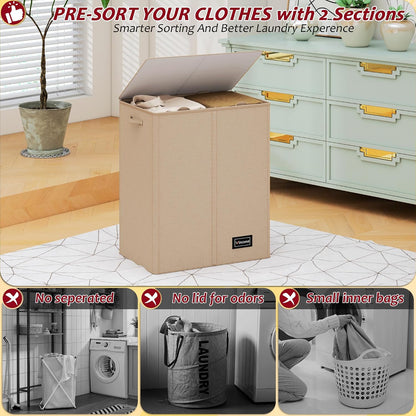 195L Laundry Hamper 3 Section,Large Laundry Hamper with Lid,Dirty Clothes Hamper with 3 Inner Bags,Collapsible Laundry Basket Organizer for Laundry Room,Bedroom,Laundry Sorter Hamper 3 Compartment