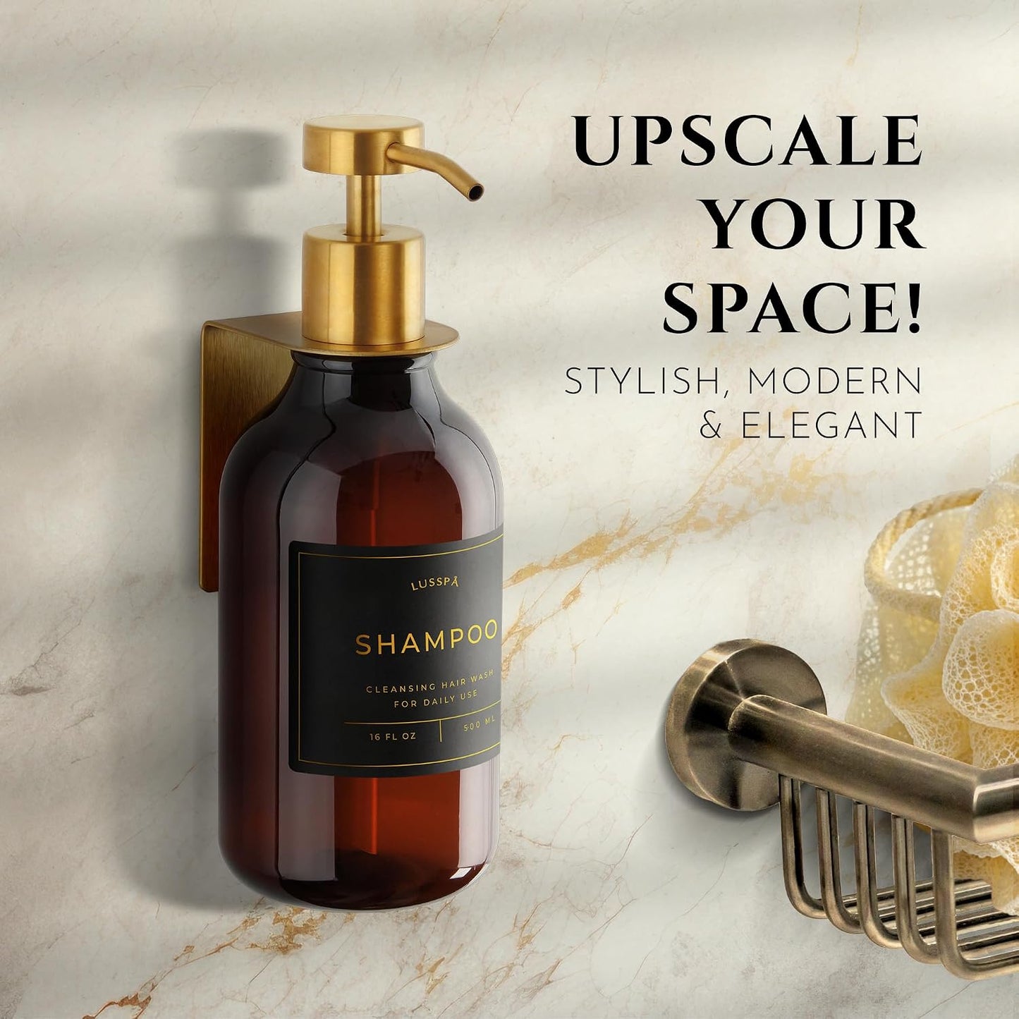 Shower Shampoo Dispenser Wall Mounted – 3 Refillable 16.9 oz Clear Bottles with Stainless Steel Pumps & No-Drill Adhesive Holders – Soap Dispenser Set for Bathroom (3 X Clear/Silver)