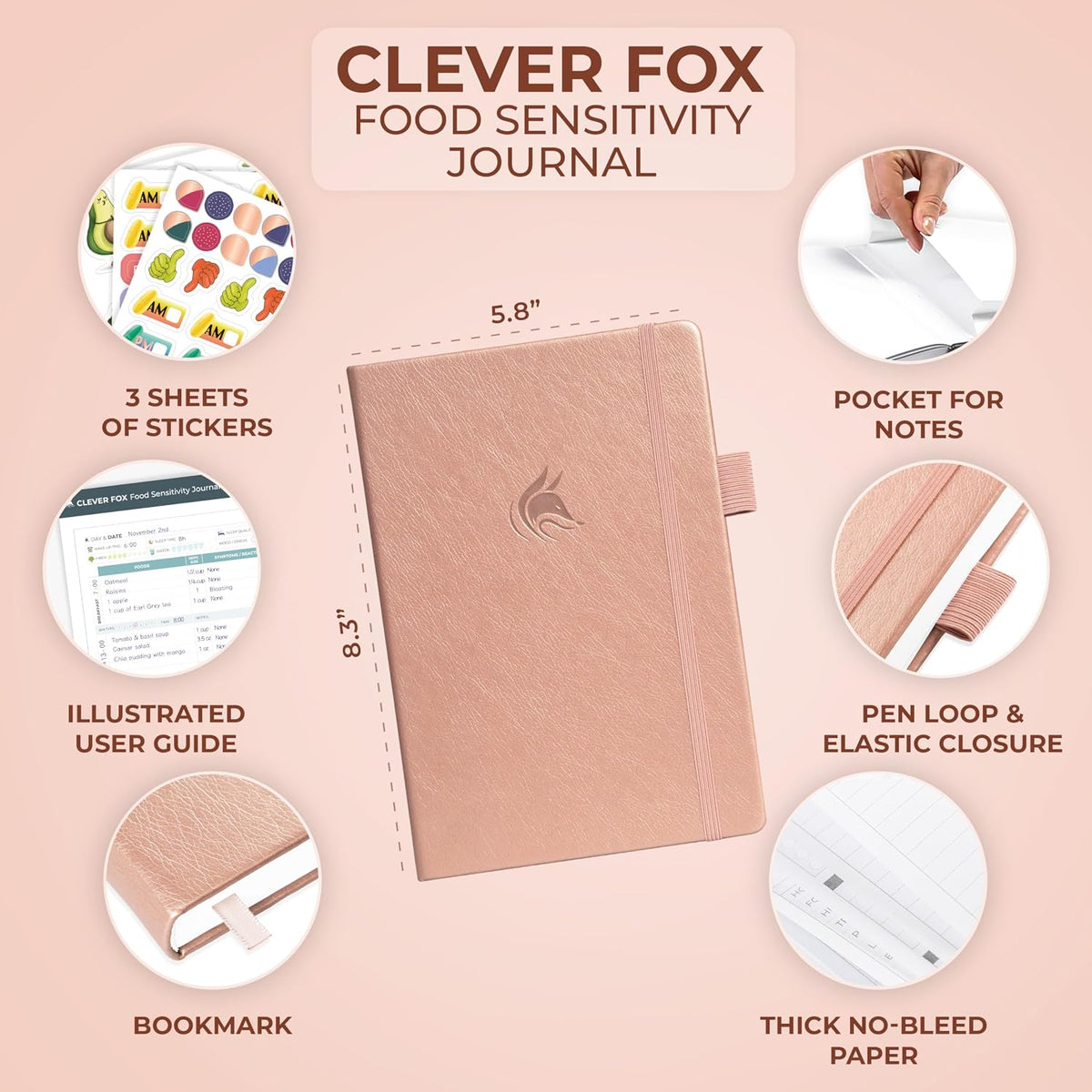 Clever Fox Food Sensitivity Journal & Symptom Diary, 8.5x11 Purple