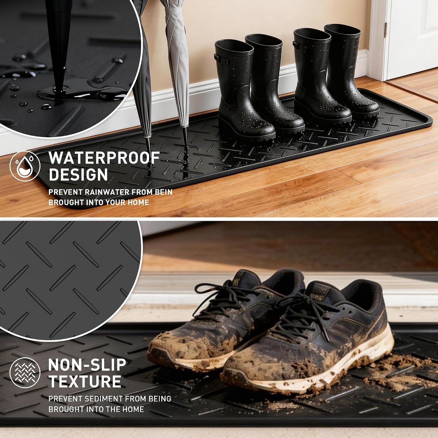 Boot Trays Heavy Duty Rubber Mat with Lip, Waterproof Shoe Mat Tray for Entryway Shoe Tray Multi-Purpose for Indoor or Outdoor 27.56 x 15.75inch