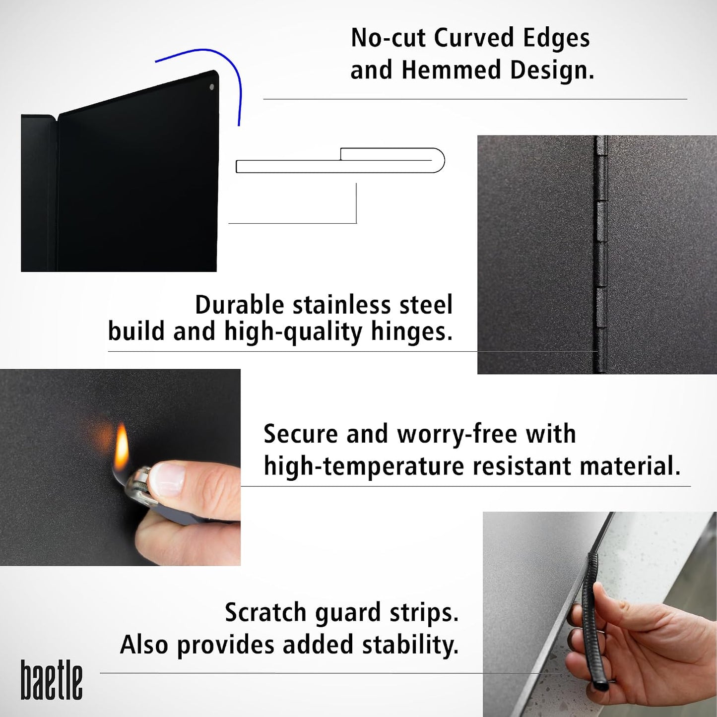 Foldable, Nonstick, Grease Splatter Guard for Stove Top by Baetle– Heavy-Duty Stainless Steel Oil Splash Shield, Premium Black Style, 29.5" Wide Back Panel, 13.6" Deep–with Spoon Rest