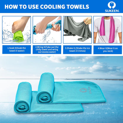 Sukeen 4 Pack Cooling Towels (40"x12") for Neck and Face Instant Cooling | Stay Cool in Hot Weather,Versatility,Soft,Breathable,Durability for Sports,Outdoor activities,Summer works in heat