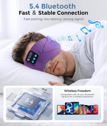 LOVE EYE Sleep Headphones Bluetooth 5.4 Sleeping Eye Mask Wireless Music Earphones with Built-in HD Speakers for Side Sleepers Cotton Sleeping Headphones for Women Men Gifts (Lavender Purple)