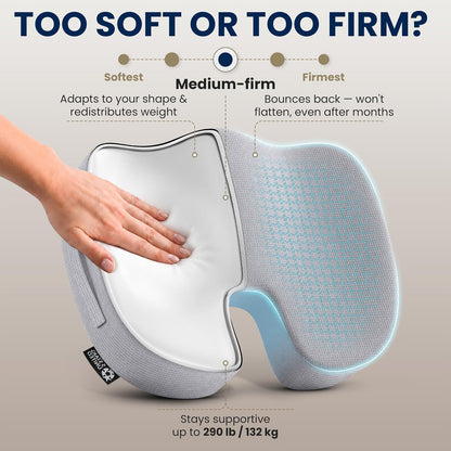 5 STARS UNITED Seat Cushion - Memory Foam Chair Cushion for Tailbone Pain Relief - Ergonomic Support for Coccyx, Sciatica & Butt - Office, Desk & Gaming Chair, Car Seat, Wheelchair, Airplane, Black