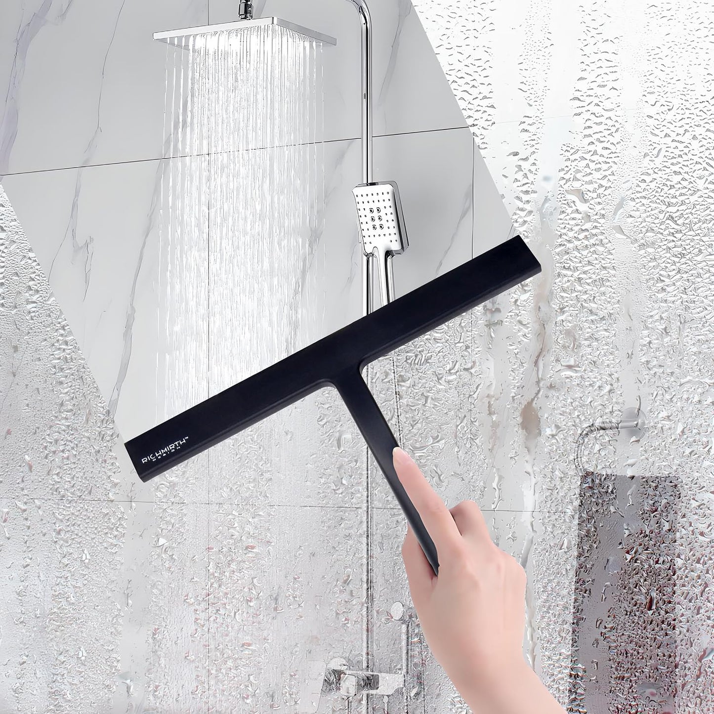 Silicone Rubber Blade & Hook Shower Window Squeegee 11" in Width Silicone Car Squeegee Bathroom Squeegee for Shower Squeegee for Shower Doors Car Window-Black