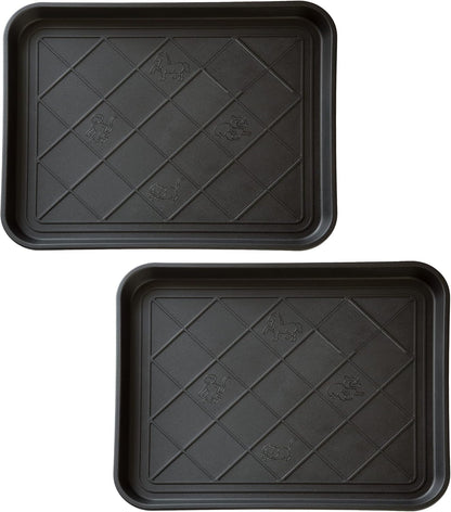 All-Weather Boot Tray - Water-Resistant Plastic Mud Pan, Pet Food Tray, and Outdoor or Indoor Shoe Mat for Entryway by Stalwart (Black)