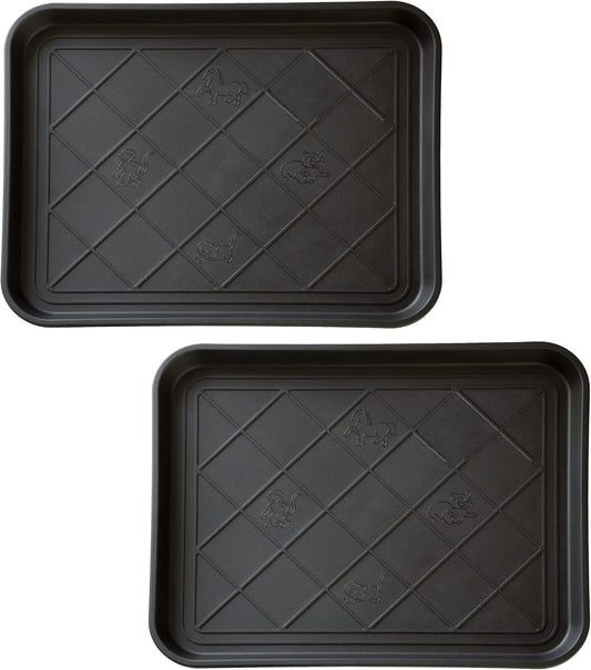 All-Weather Boot Tray - Water-Resistant Plastic Mud Pan, Pet Food Tray, and Outdoor or Indoor Shoe Mat for Entryway by Stalwart (Black)