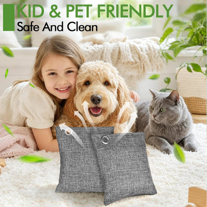 20 Pack Activated Charcoal Odor Absorber, Bamboo Charcoal Air Purifying Bag, Odor Deodorizer and Eliminator for Cars,Shoes, Closets, Pets,Refrigerators, and More (10x100g Large + 10x50g +10 Hooks)