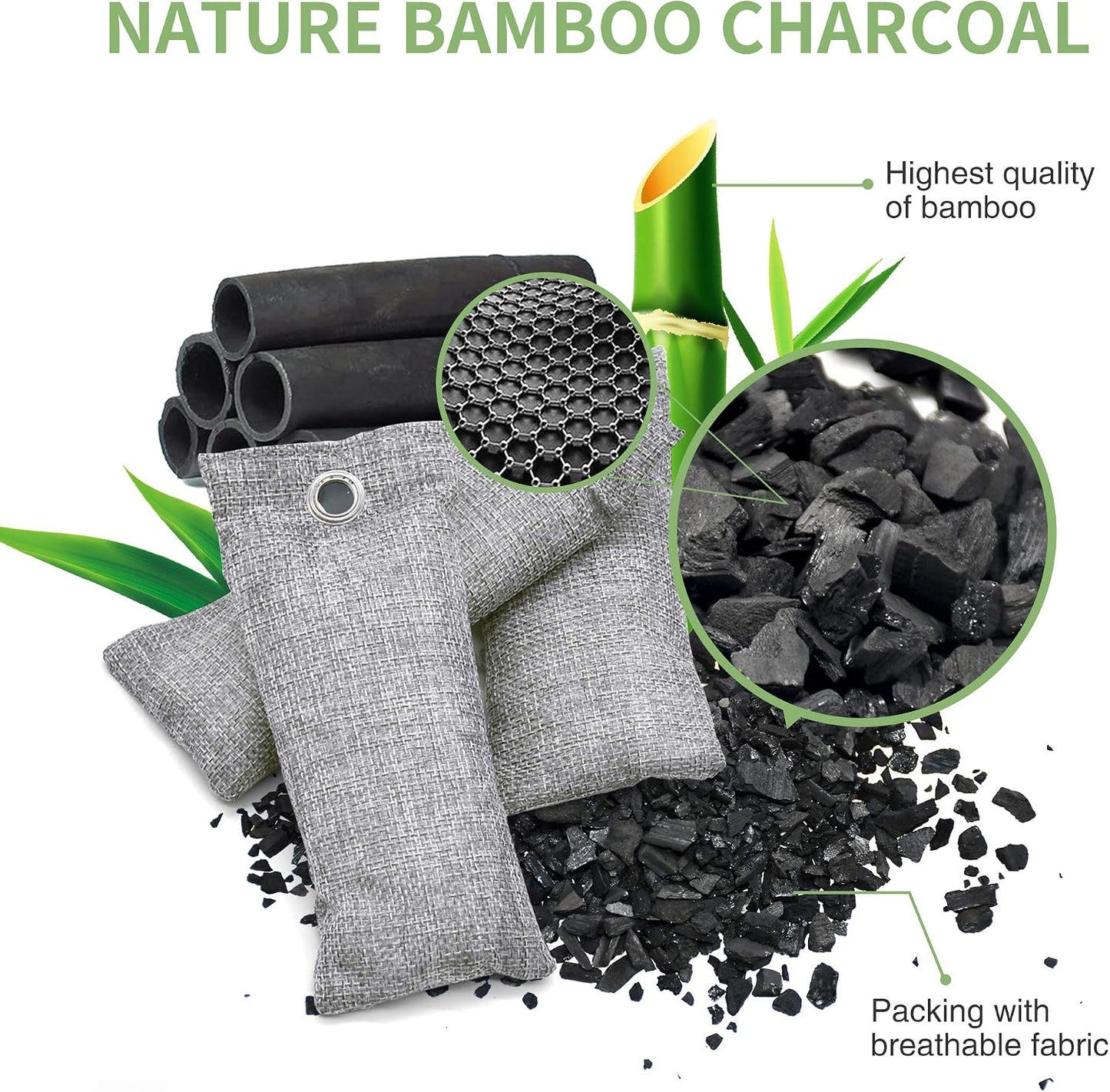 Bamboo Charcoal Air Purifying Bag, Activated Charcoal Odor Absorber | 12 Pack Natural Odor Eliminators For Home, Car, Closet, Basement, Pet, Shoe Deodorizer for Strong Odors (6x50g, 6x150g)