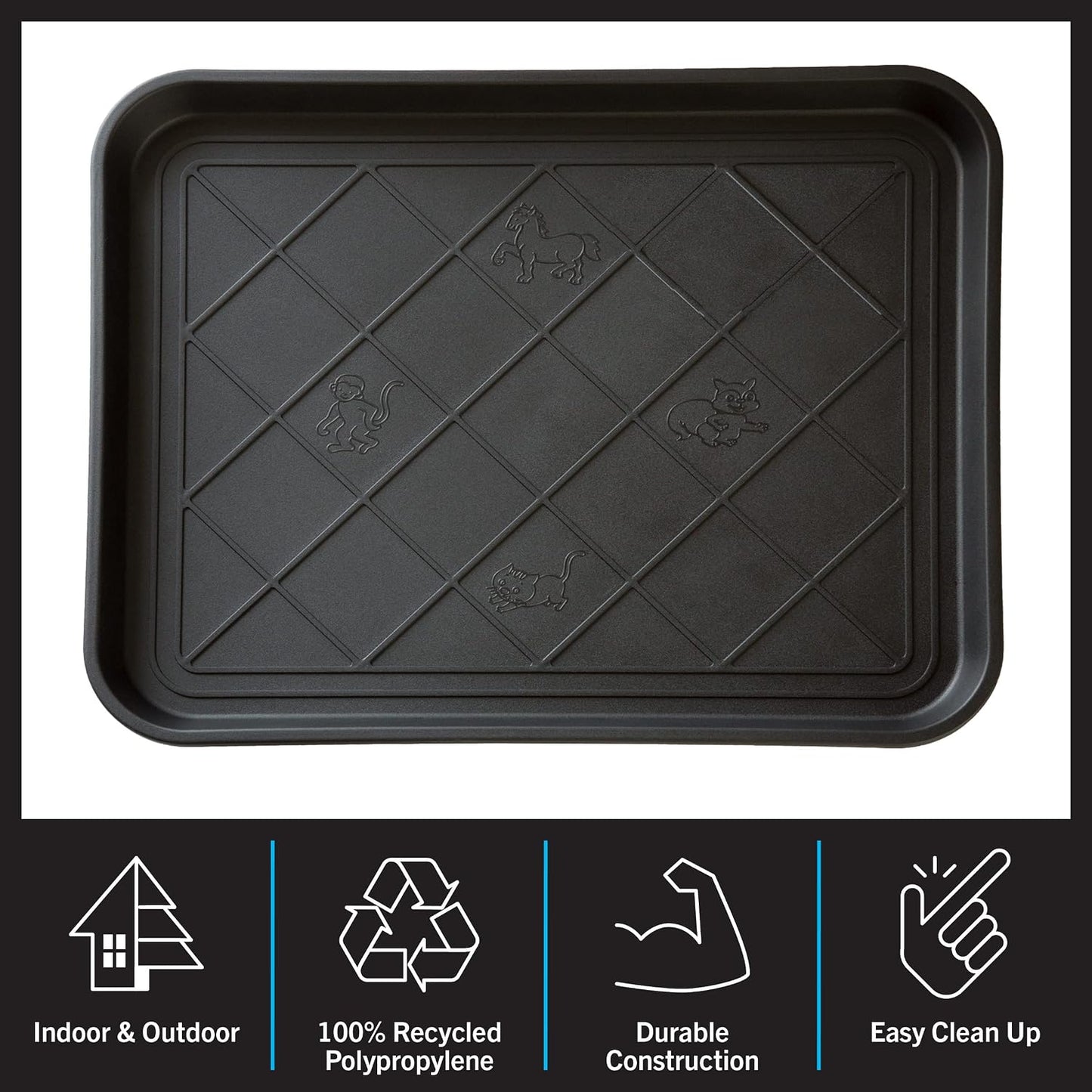All-Weather Boot Tray - Water-Resistant Plastic Mud Pan, Pet Food Tray, and Outdoor or Indoor Shoe Mat for Entryway by Stalwart (Black)