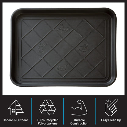 All-Weather Boot Tray - Water-Resistant Plastic Mud Pan, Pet Food Tray, and Outdoor or Indoor Shoe Mat for Entryway by Stalwart (Black)