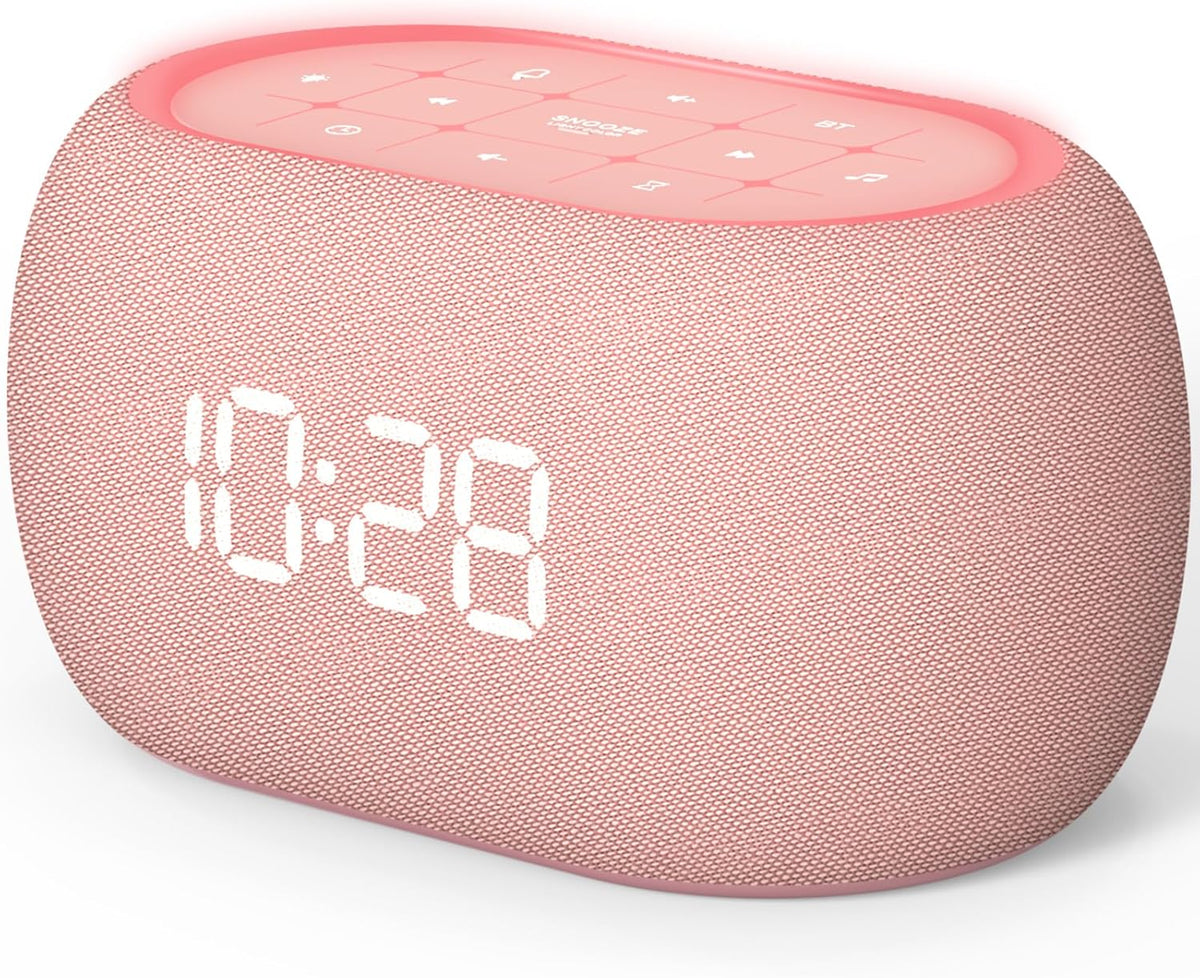 ANJANK White Noise Sound Machine Alarm Clock with Hi-Fi Bluetooth Speaker, 21 Soothing Sounds/7 Night Lights, 0-100% Dimmer/Sleep Timer/Volume Control, Soother for Adults Kids Sleeping, Bedroom, White