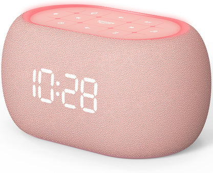 ANJANK White Noise Sound Machine Alarm Clock with Hi-Fi Bluetooth Speaker, 21 Soothing Sounds/7 Night Lights, 0-100% Dimmer/Sleep Timer/Volume Control, Soother for Adults Kids Sleeping, Bedroom, White