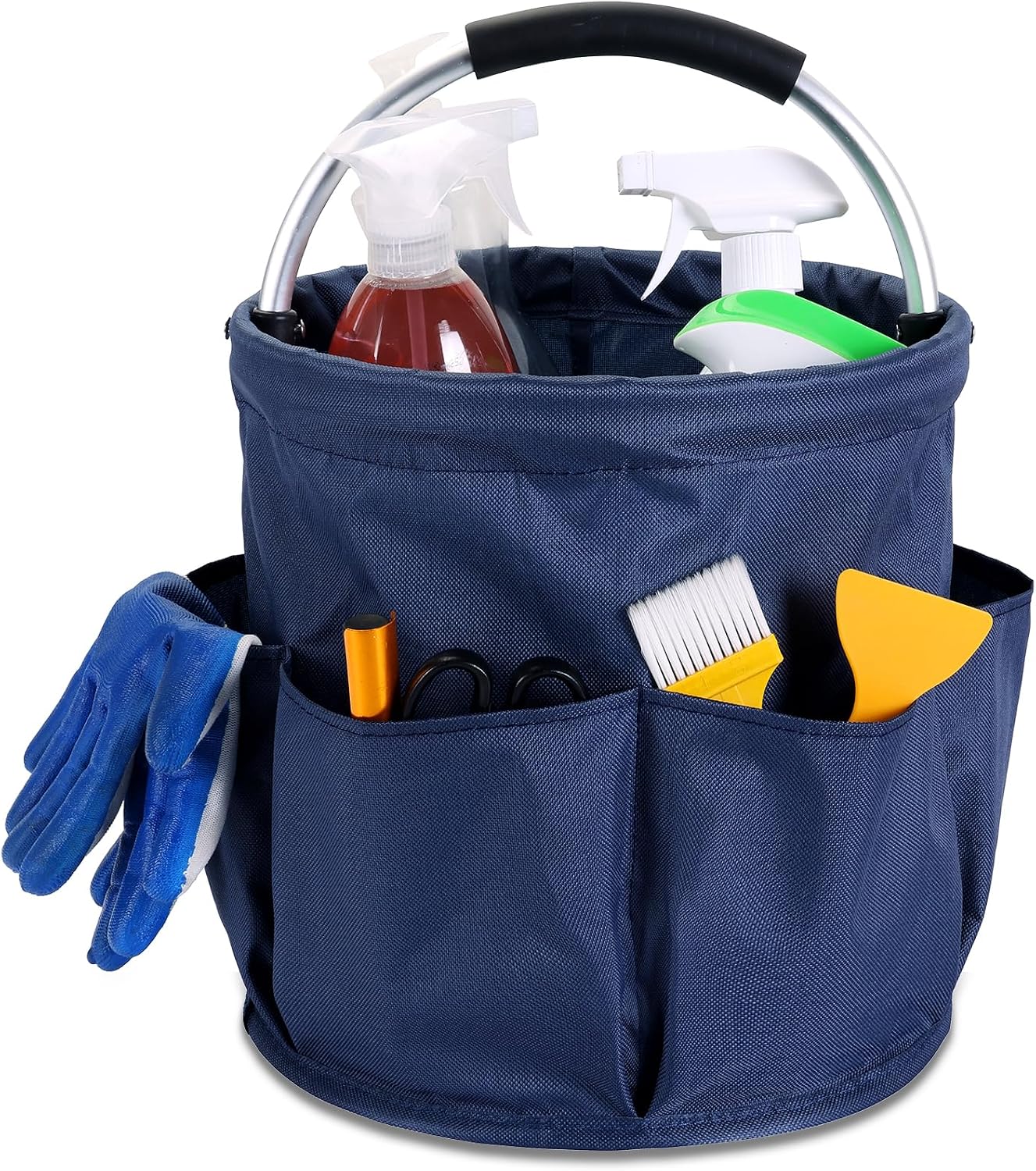 17L Cleaning Caddy with Handle & 6 Pockets, Foldable Cleaning Supply | Portable Shower Caddy, 600D Oxford Fabric Storage Basket for Home, Camping, Gardening, Bathroom