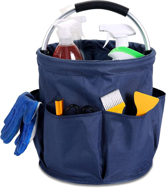 17L Cleaning Caddy with Handle & 6 Pockets, Foldable Cleaning Supply | Portable Shower Caddy, 600D Oxford Fabric Storage Basket for Home, Camping, Gardening, Bathroom