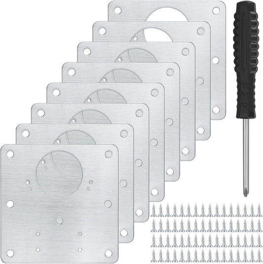 10 Pcs Cabinet Hinge Repair Plates Kits,Kitchen Cupboard Door Hinge Repair | repair plate,Stainless Steel Hinge Repair Fixing Bracket Plate Kit with Screws/Screwdriver for Kitchen Furniture CabinetDoor