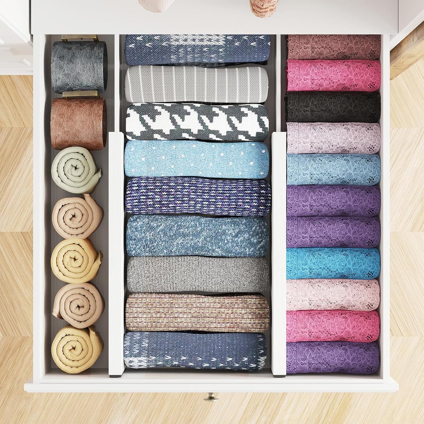SpaceAid Bamboo 4 Pack Dresser Drawer Dividers, 4.65“ High Adjustable 12.5“-17” Drawer Organizers, Expandable Organization for Clothing, Clothes, Dressers, Black