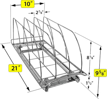 LYNK PROFESSIONAL® Pull Out Cookie Sheet Organizer for Cabinet – Baking Sheet Organizer – Sheet Pan Organizer - Lifetime Ltd. Warranty – 10” x 21” Deep Inside Cabinet, Chrome