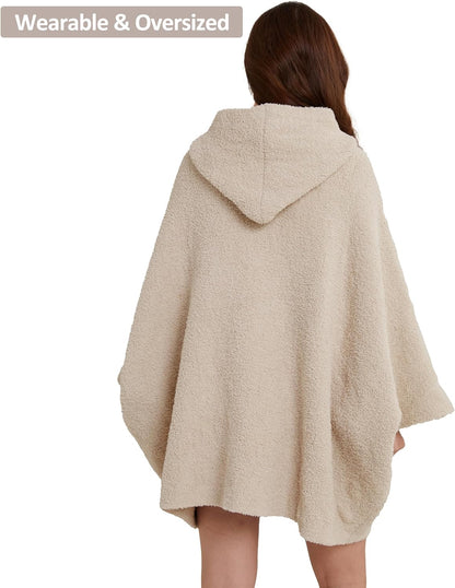 WDCOZY Wearable Blanket Hoodie Poncho Throw Comfy Soft Warm Cape Shawl Cozy Cloak Wrap Hooded with Sleeves For Women Adults