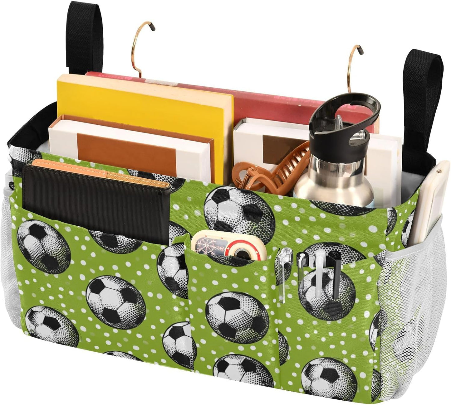 Bedside Caddy Hanging Bunk Bed Caddy Bed Organizer Hanging Pocket with 2 Hooks Bedside Storage Organizer Pocket Bag Holder Checkered Light Green - Colors B