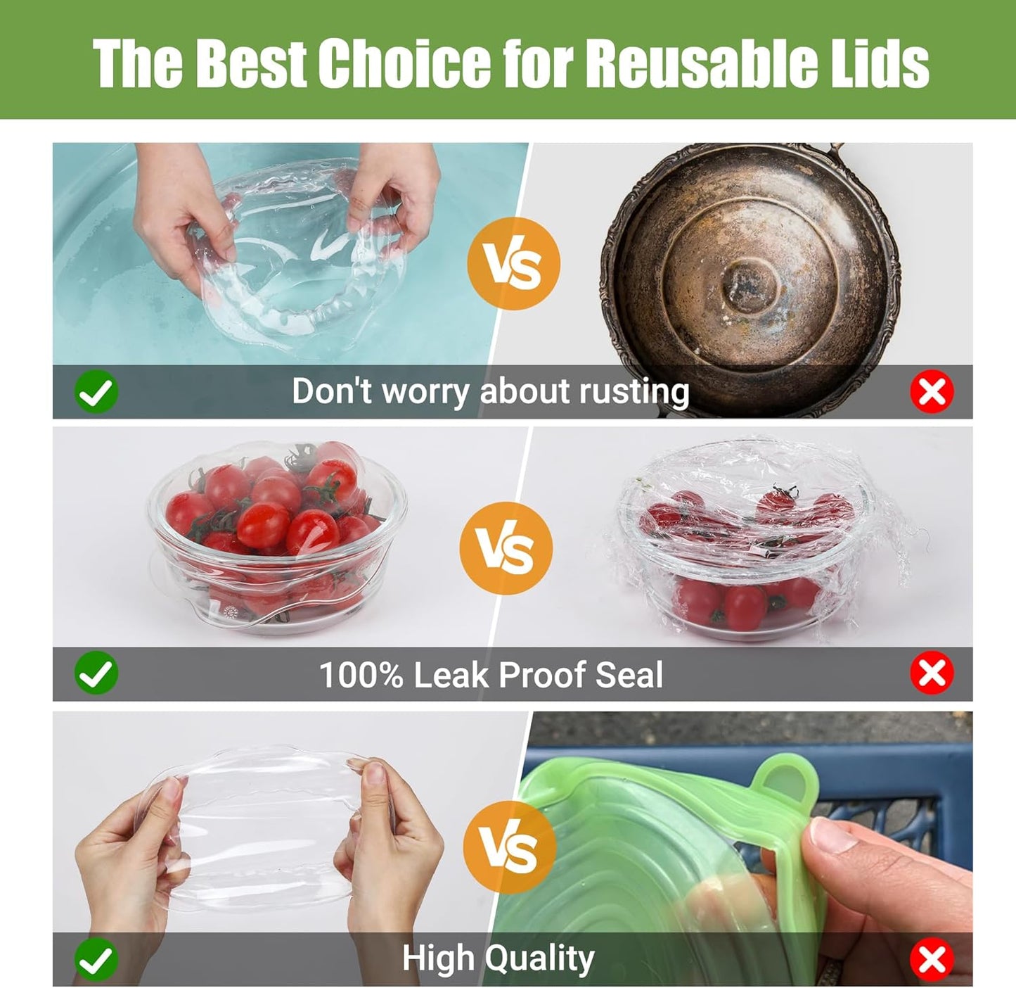 Silicone Stretch Lids for Food Storage in Fridge, Reusable Elastic Bowl Covers for Cup, Cans, Jars, Round & Rectangle Container, Food Grade Silicone Microwave Food Cover, Heat-Resistant, 6PCS