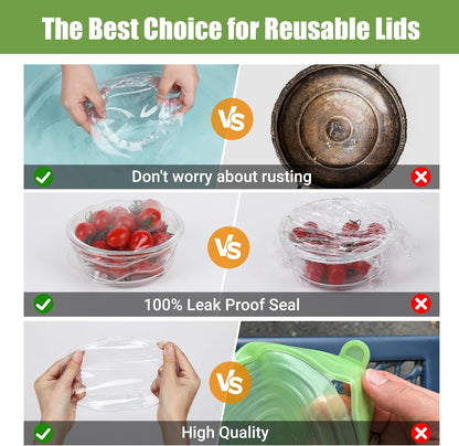 Silicone Stretch Lids for Food Storage in Fridge, Reusable Elastic Bowl Covers for Cup, Cans, Jars, Round & Rectangle Container, Food Grade Silicone Microwave Food Cover, Heat-Resistant, 6PCS
