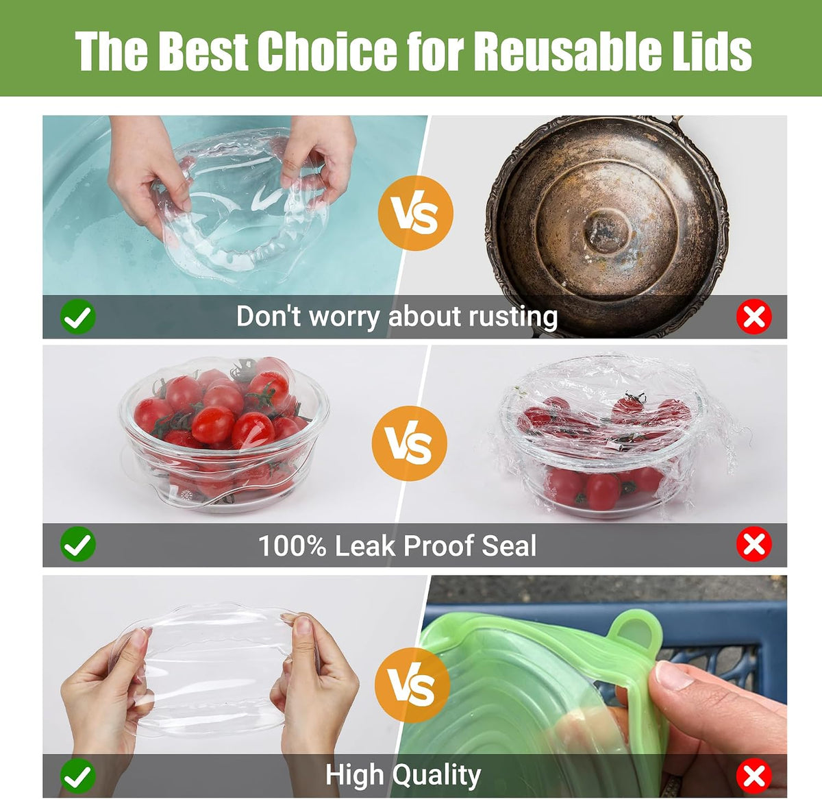 Silicone Stretch Lids for Food Storage in Fridge, Reusable Elastic Bowl Covers for Cup, Cans, Jars, Round & Rectangle Container, Food Grade Silicone Microwave Food Cover, Heat-Resistant